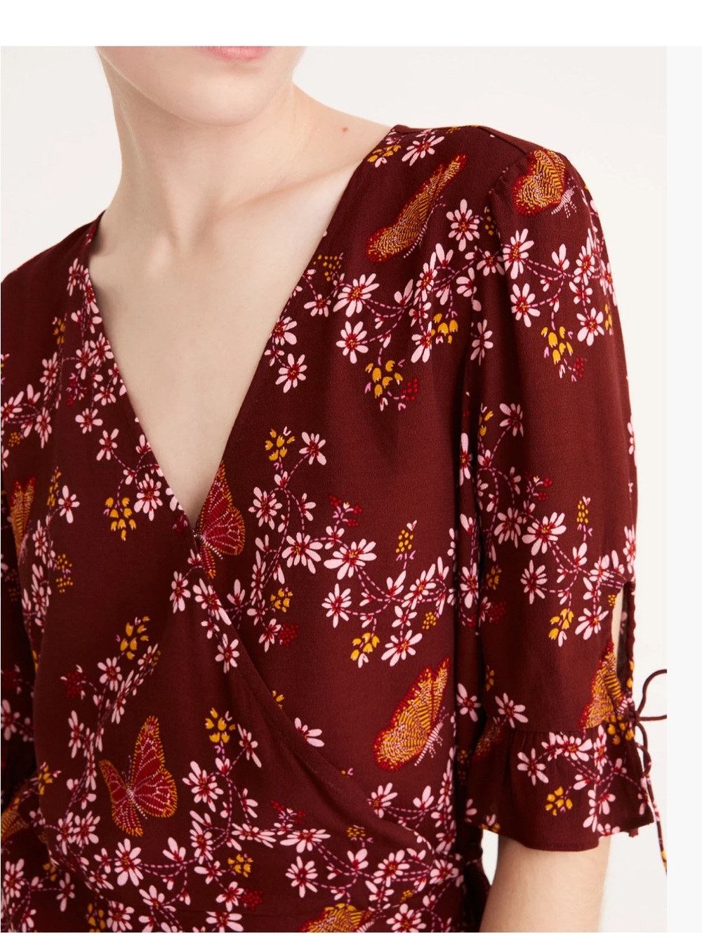 Madewell Burgundy Floral Wrap Blouse